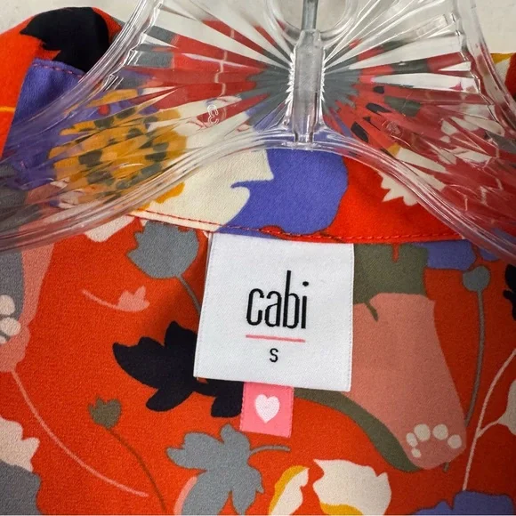CABI #5892 Visionary Replay Womens Orange Floral V-neck Shirt Size Small - Picture 8 of 9
